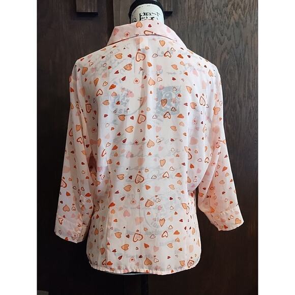 Old Navy Top Womens Large Pink Hearts 3/4 Sleeve Sheer Button Valentines Day - Picture 5 of 6